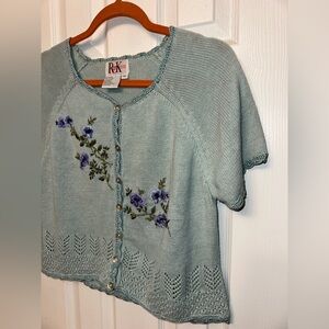 Vintage R&K Light Blue Embroidered Cardigan